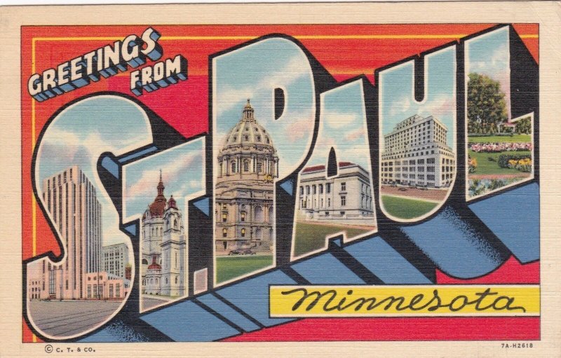 Minnesota Greetings From St Paul Large Letter Linen 1942 Curteich sk2324