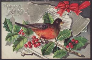 Merry Christmas,Holly,Bells,Robin