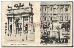 Old Postcard Milano Arco della Pace Monumento a Leonardo da Vinci