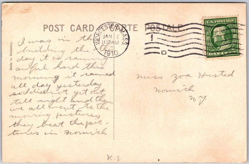 1910's Post Office Worcester Massachusetts MA Postal Service Posted Postcard