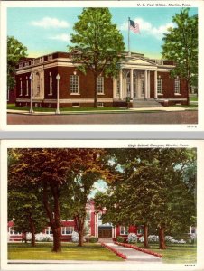 2~Postcards  Martin, TN Tennessee  POST OFFICE & HIGH SCHOOL  Weakley County