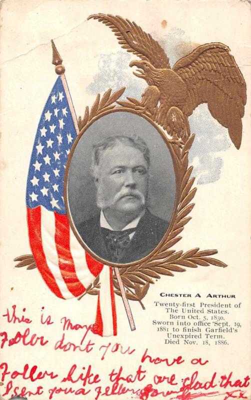 President Chester A Arthur Flag and Eagle Patriotic Antique Postcard J56668