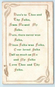 ARTS & CRAFTS  Greeting  Poem 1910  Postcard : Here's to Thee and Thy FOLKS.