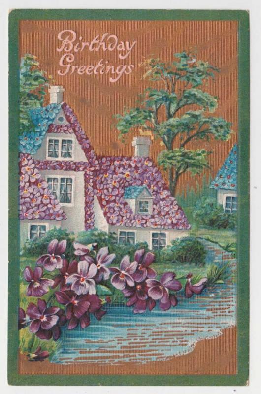 Pioneer OH Flower Houses Birthday Mary Drake Germany Vintage Postcard C02