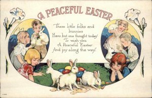 Easter Children with Bunny Rabbits Embossed Vintage Postcard