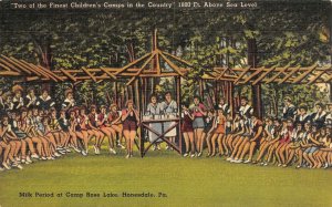 HONESDALE, Pennsylvania PA   CAMP ROSE LAKE~Girl's At Milk Time ca1940s Postcard