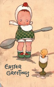 Vintage Postcard 1913 Happy Easter Day Greetings Card Cute Little Girl & Chick