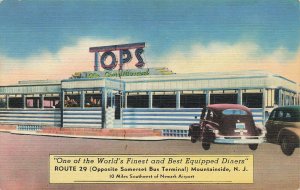 Mountainside NJ Tops Diner Route 29 Old Cars Linen Postcard