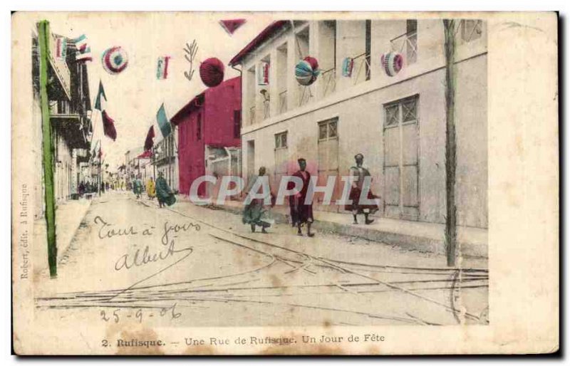 Old Postcard A Street Rufisque Rufisque A Jour de Fete Senegal