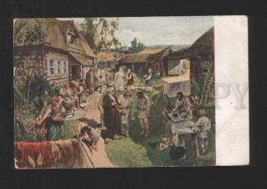 077191 RUSSIA Rural Life BORZOI on Yard by LEBEDEV vintage PC