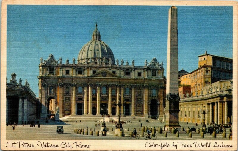 St Peters Vatican City Rome Martyrdom Linen Postcard VTG PM Chicago IL Cancel  