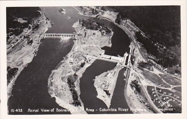 Oregon Aerial View Of Bonneville Dam Area Columbia River Highway Real Photo