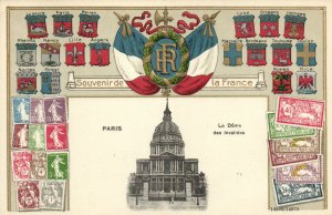 PC STAMPS, PARIS, LE DOME DES INVALIDES, Vintage EMBOSSED Postcard (b47933)