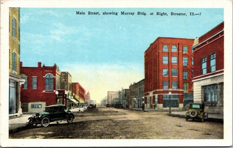 Postcard Main Street Showing Murray Building in Streator, Illinois~131621