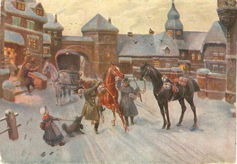 \Scene with horses\ Nice antique postcard
