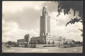 RPPC LINCOLN NEBRASKA STAT CAPITOL BUILDING OLD CARS REAL PHOTO POSTCARD