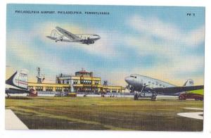 Philadelphia Airport Pennsylvania Vintage Linen Aviation Postcard Aircraft