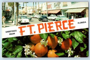 Ft. Pierce Florida FL Postcard Greetings Exterior Store Building Street c1960