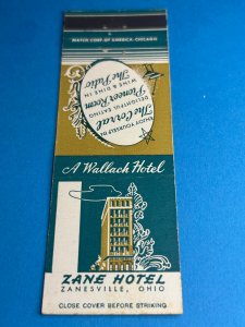 Vintage Matchbook Cover Zane Hotel Zanesville, Ohio MB161