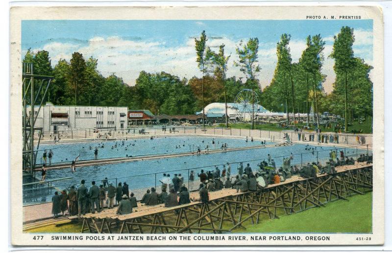 Swimming Pool Jantzen Beach Columbia River Portland Oregon 1930 postcard