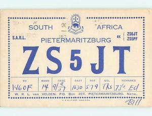 1957 vintage QSL HAM RADIO CARD Pietermaritzburg AFRICA - SOUTH AFRICA t1872