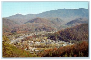 c1960s Bird's Eye View Of Main Business Section Gatlinburg Tennessee TN Postcard