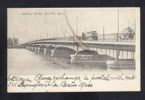 BOSTON MASSACHUSETTS HARVARD BRIDGE VINTAGE POSTCARD 1906