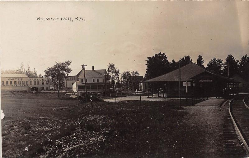 E4/ Mt Whittier New Hampshire NH Real Photo RPPC Postcard c1910 Railroad Depot