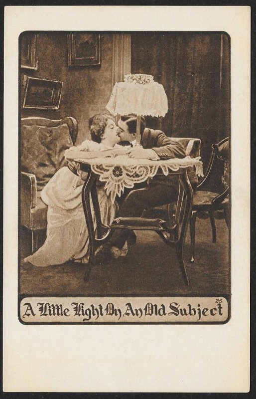 Man & Lady Kissing Under Lamp On Table A Little Light On... Unused c1910s