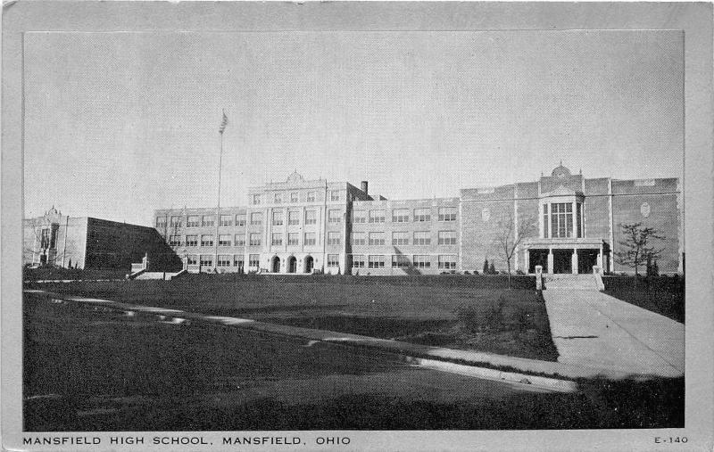 Mansfield Ohio~Mansfield High School Building~1940s Silver Border Postcard