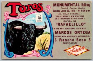 Ciudad Juarez Mexico 1950s Advertising Postcard Monument Bullring Toros Fight