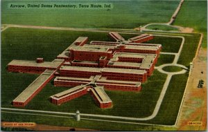 Postcard IN Terre Haute Aerial View of United States Penitentiary 1940s F20