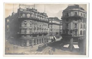 Italy Roma RPPC Via del Tritone Cars Trolley Trams Vtg Real Photo Postcard