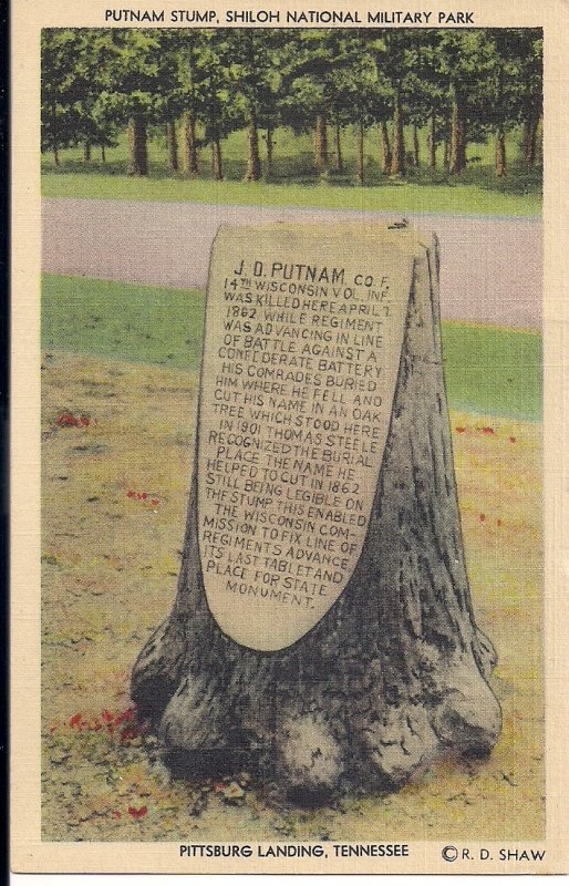 Shiloh TN, Civil War Battlefield, Unusual Monument, Pittsburg Landing, Linen PC