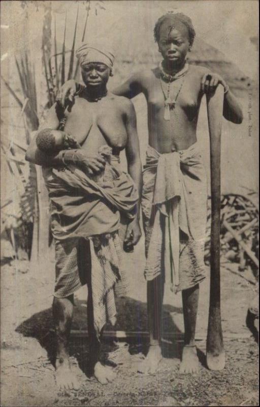 Ethnography Sengela Nude Woman & Baby c1900 Postcard