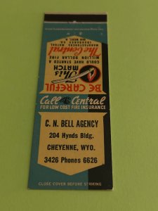 Vintage Matchbook Cover C.N. Bell Agency Cheyenne, Wyoming MB186