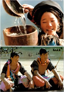 Quang Girl Carrying Water, Mongolian Wrestlers China Asian Lot of 2 Postcards