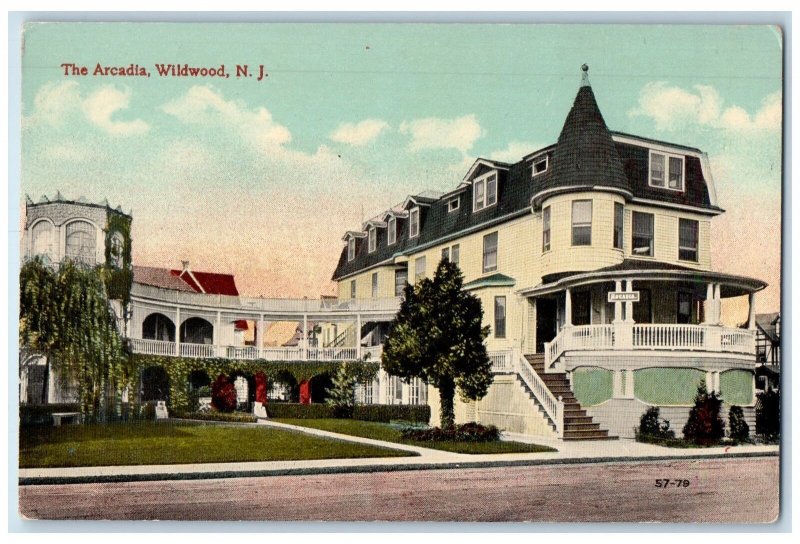 c1950's The Arcadia Hotel Building Restaurant Entrance View Wildwood NJ Postcard