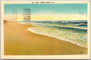 1941 Surf Virginia Beach Virginia Foamy Surf Sunset Scene Posted Postcard