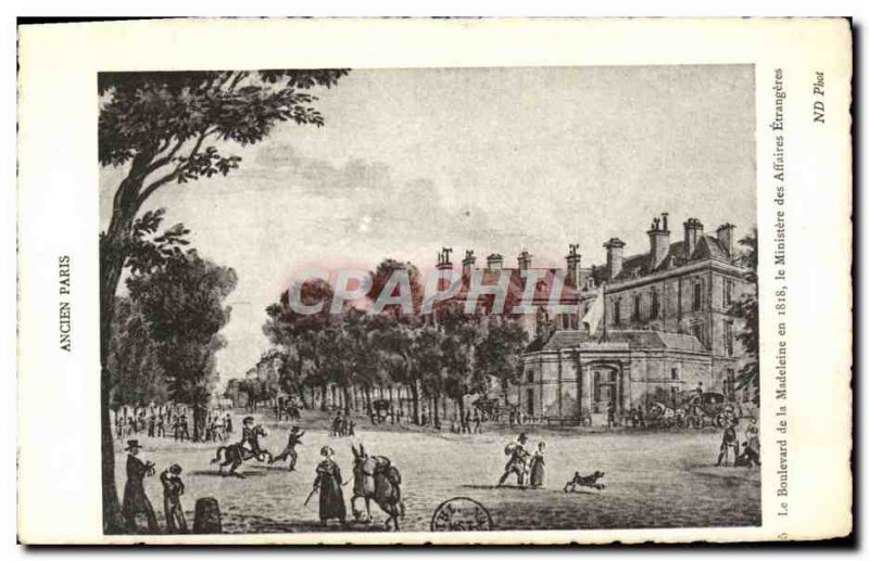 Old Postcard Old Paris Boulevard De La Madeleine in 1818. The Ministry Of For...