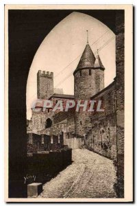 Postcard Old La Douce France in Carcassonne Cite the Front Door and Tower Jus...