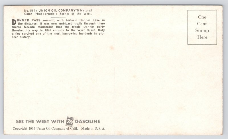 Transportation~Donner Pass Summit & Lake Sierra Nevada Mts~Vintage Postcard