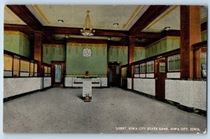 Iowa City Iowa IA Postcard State Bank Lobby Interior View c1910 Vintage Antique