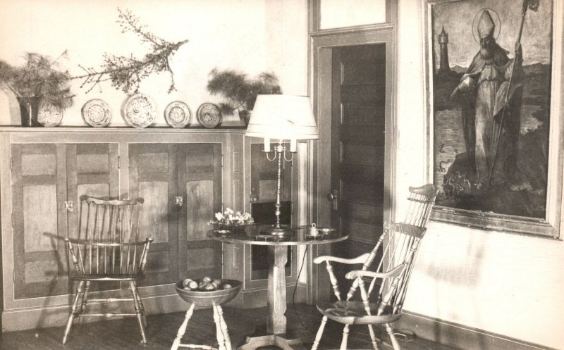 Postcard Interior House Office Room Painting On The Wall With Side Table RPPC