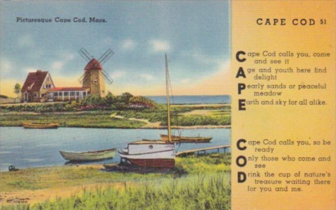 Massachusetts Cape Cod Picturesque Scene Showing Windmill