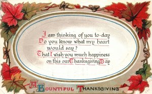 Wishing You Much Happiness Bountiful Thanksgiving Greeting Vintage Postcard 1916