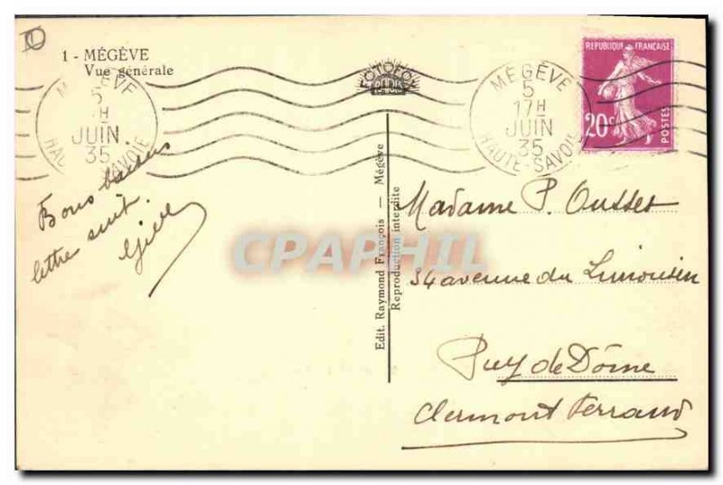 Old Postcard Megeve general view