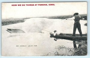 PANORA, Iowa IA ~ FISHING EXAGGERATION Fisherman Rifle 1910 Guthrie Co. Postcard