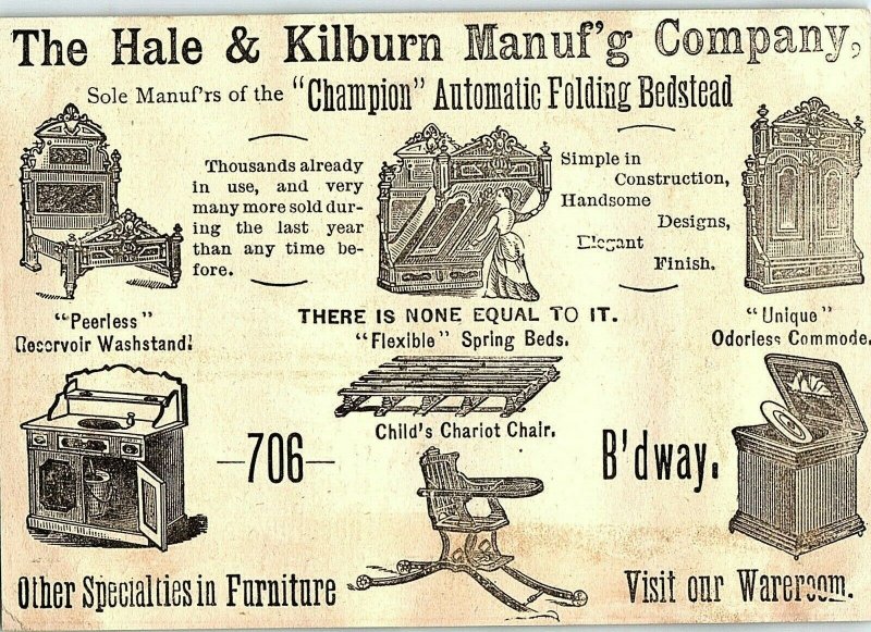 1880's The Hale & Kilburn Mfg. Co. Unique Odorless Commode Lake Crane Moon P147