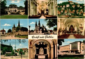 Postcard from Fulda, Germany with landmarks and sender's message.